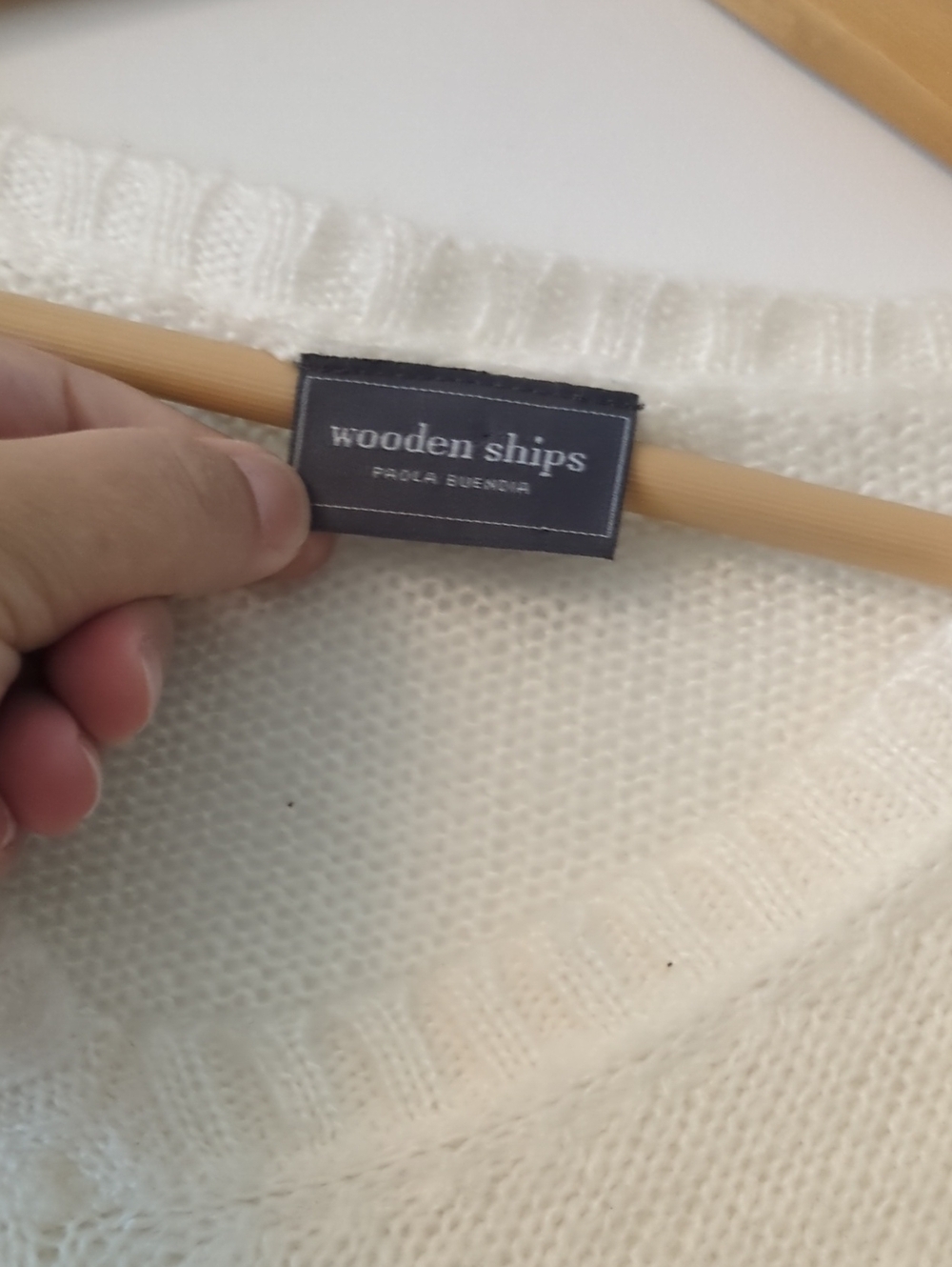 Wooden Ships Cream V-Neck Lightweight Wool Mohair Blend Knit Sweater Crew neck L - Picture 2 of 5
